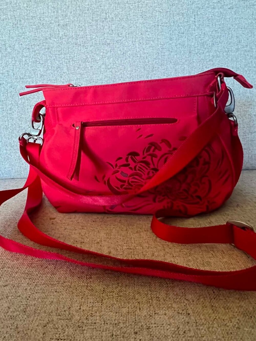 Haiku Jaunt Crossbody Bag Embroidery Details Red/Dk Orange